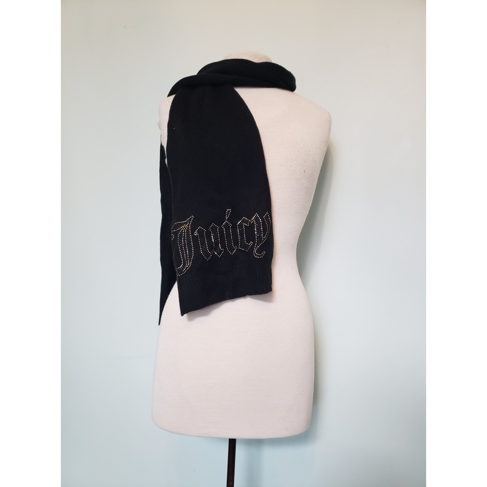 Juicy Couture Scarf Studded Logo Black Jersey Knit Soft Y2K McBlingy NWT‎